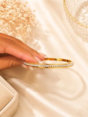 Gold Crystal Pavé Bangle Bracelet - Women Jewelry